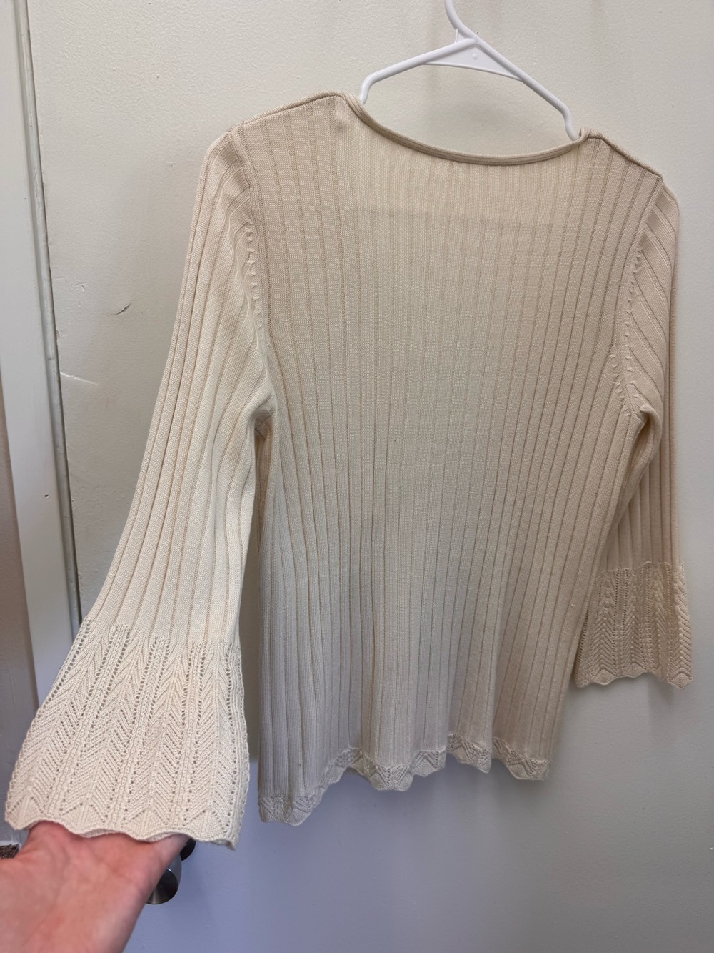 Cream Ribbed Button-Front Cardigan - Picture 5 of 7